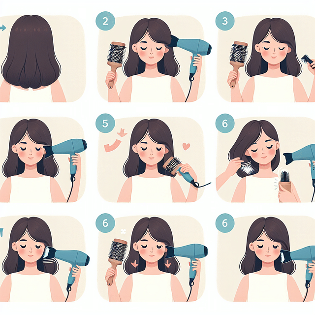 blow drying hair with round brush for volume
