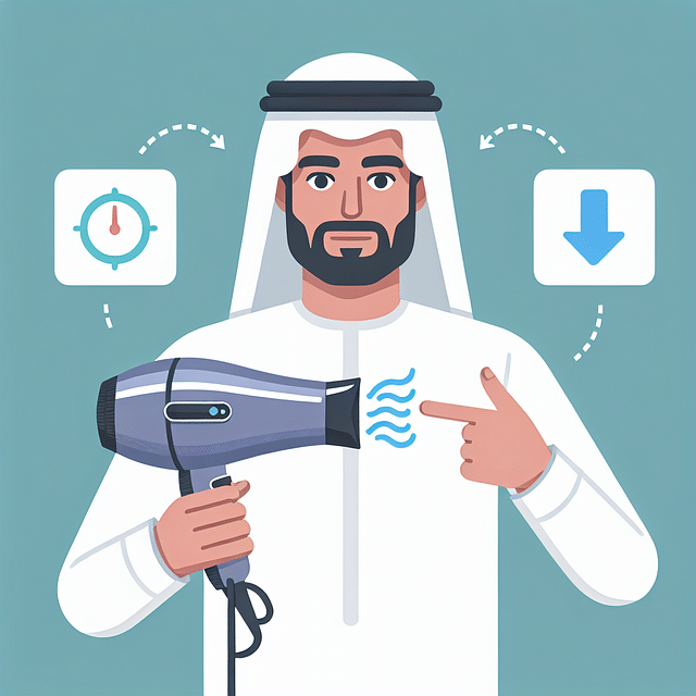 man using cool shot feature on hair dryer