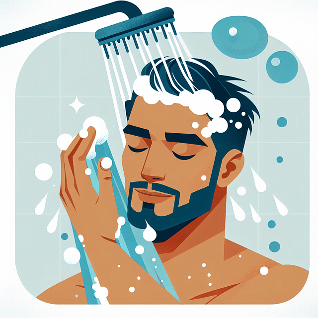 man washing hair in the shower