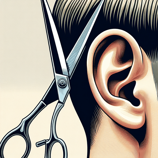 close-up of hair scissors detailing around the ears