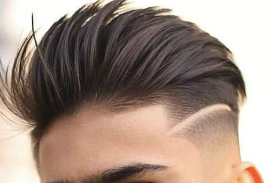 brushed up hairstyle with highlights