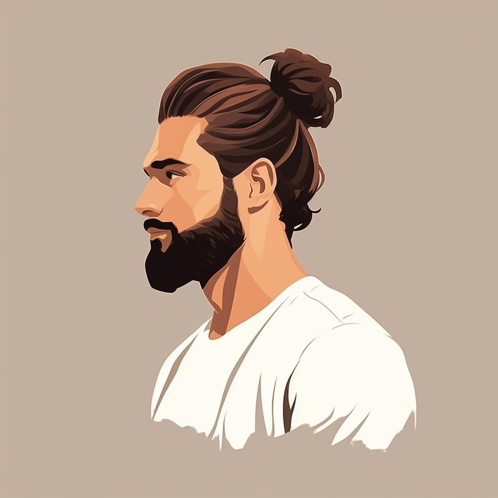 Man styling his hair in half-up, half-down style and top knot
