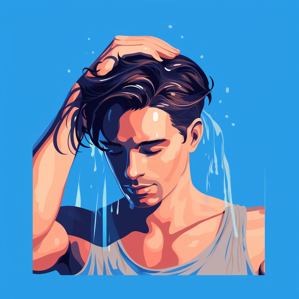 A man applying shampoo to his wet hair