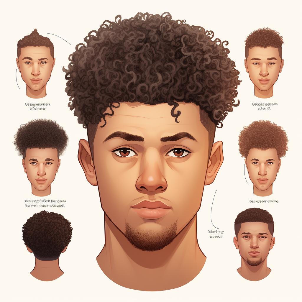 A diagram showing the different parts of a low fade with curly hair