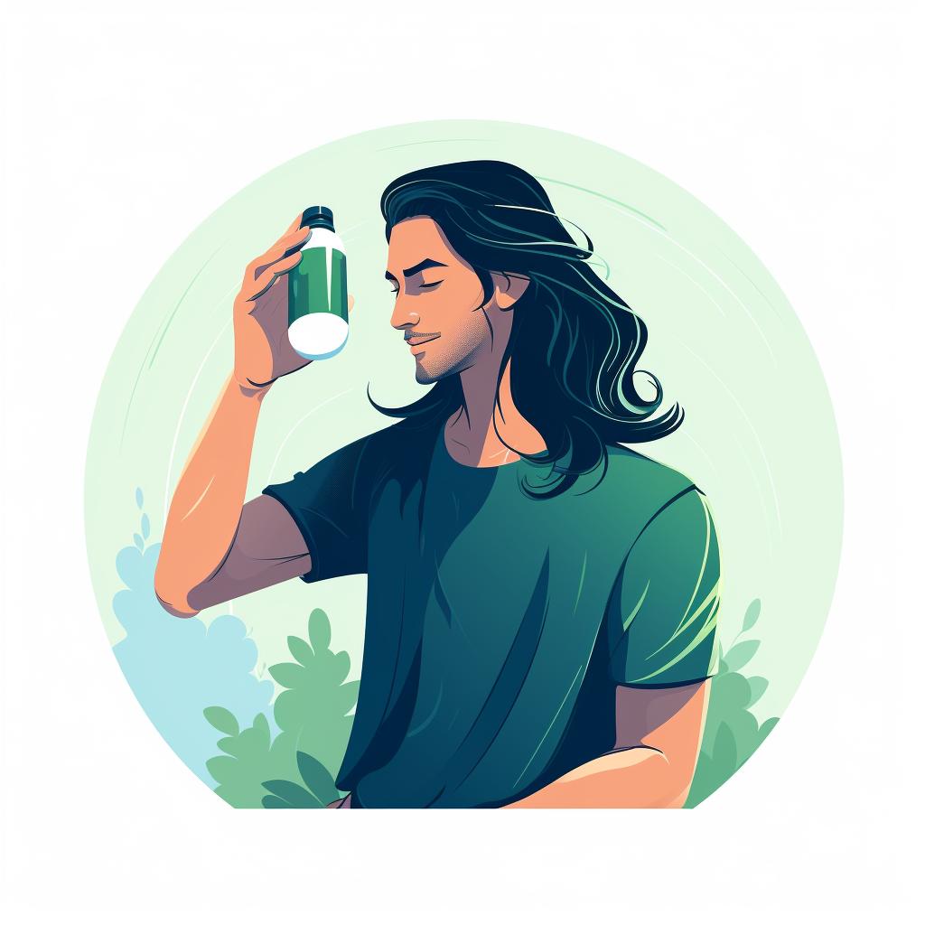 A man styling his long hair with a hair serum