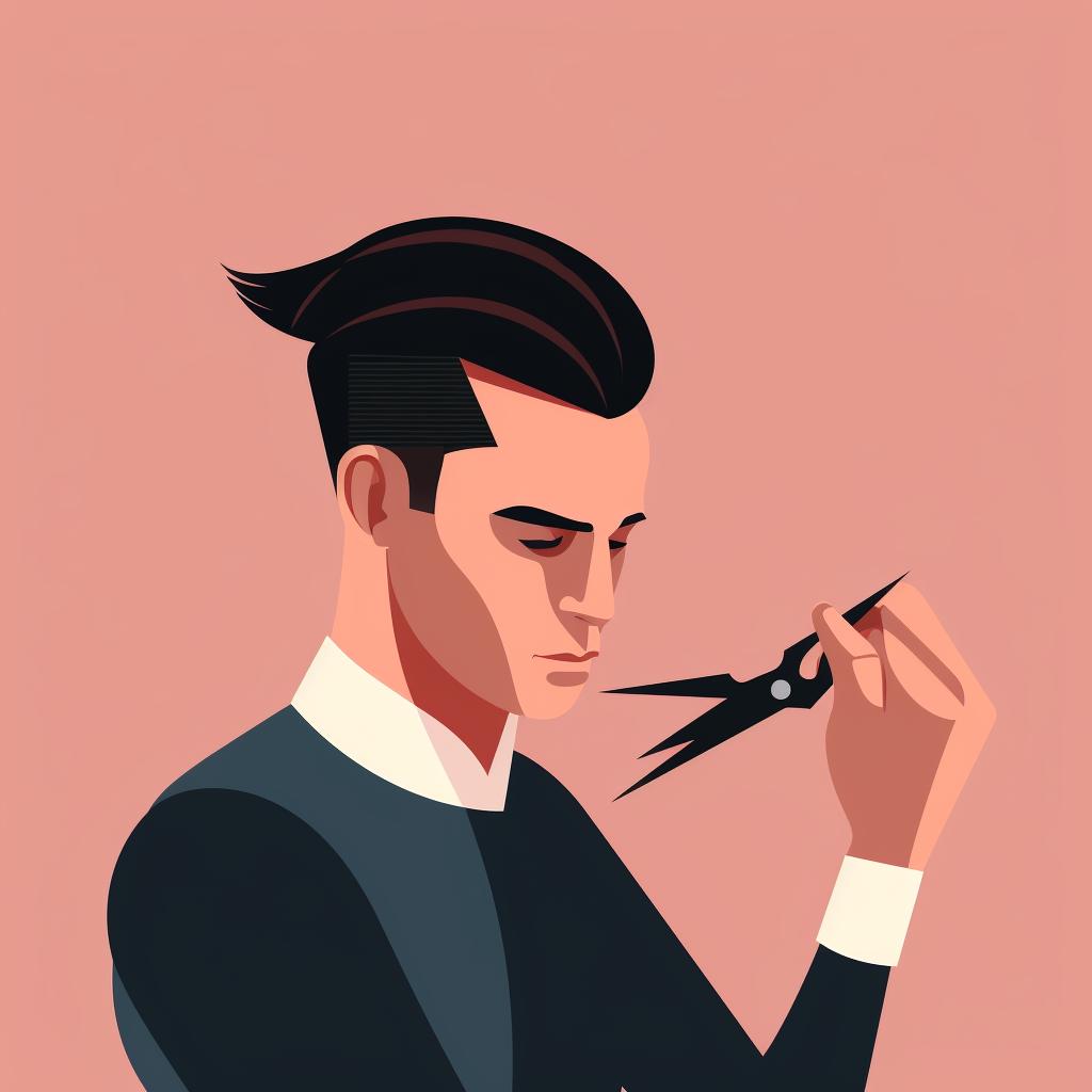 Man using a comb and scissors to style the top of his hair
